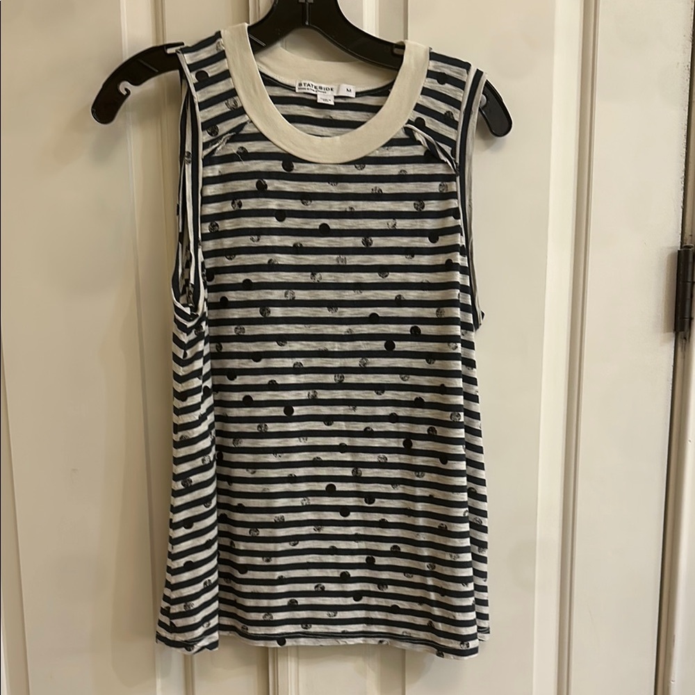 Stateside Navy and Cream Sleeveless Tank Top size M